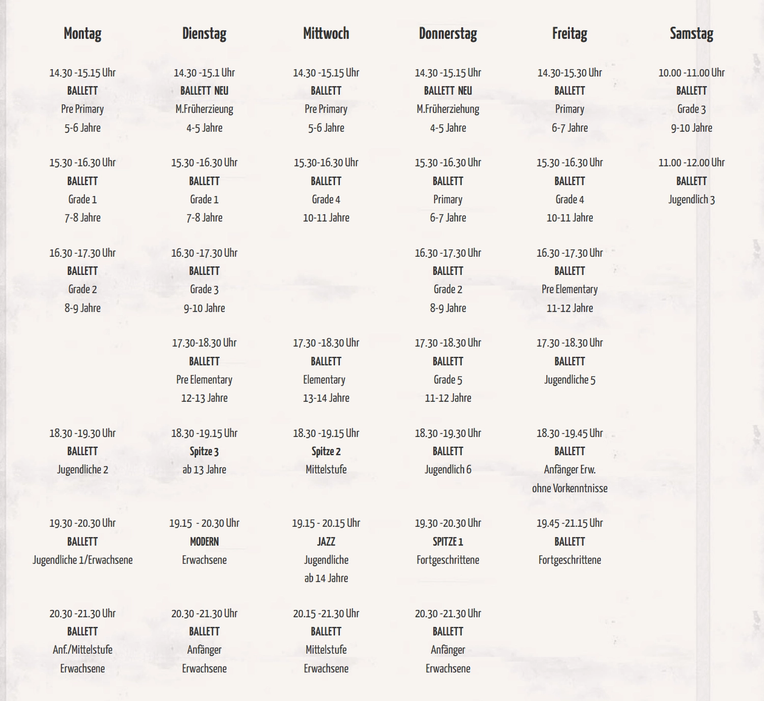 The Park - Ballettschule Neckarau - Preisliste